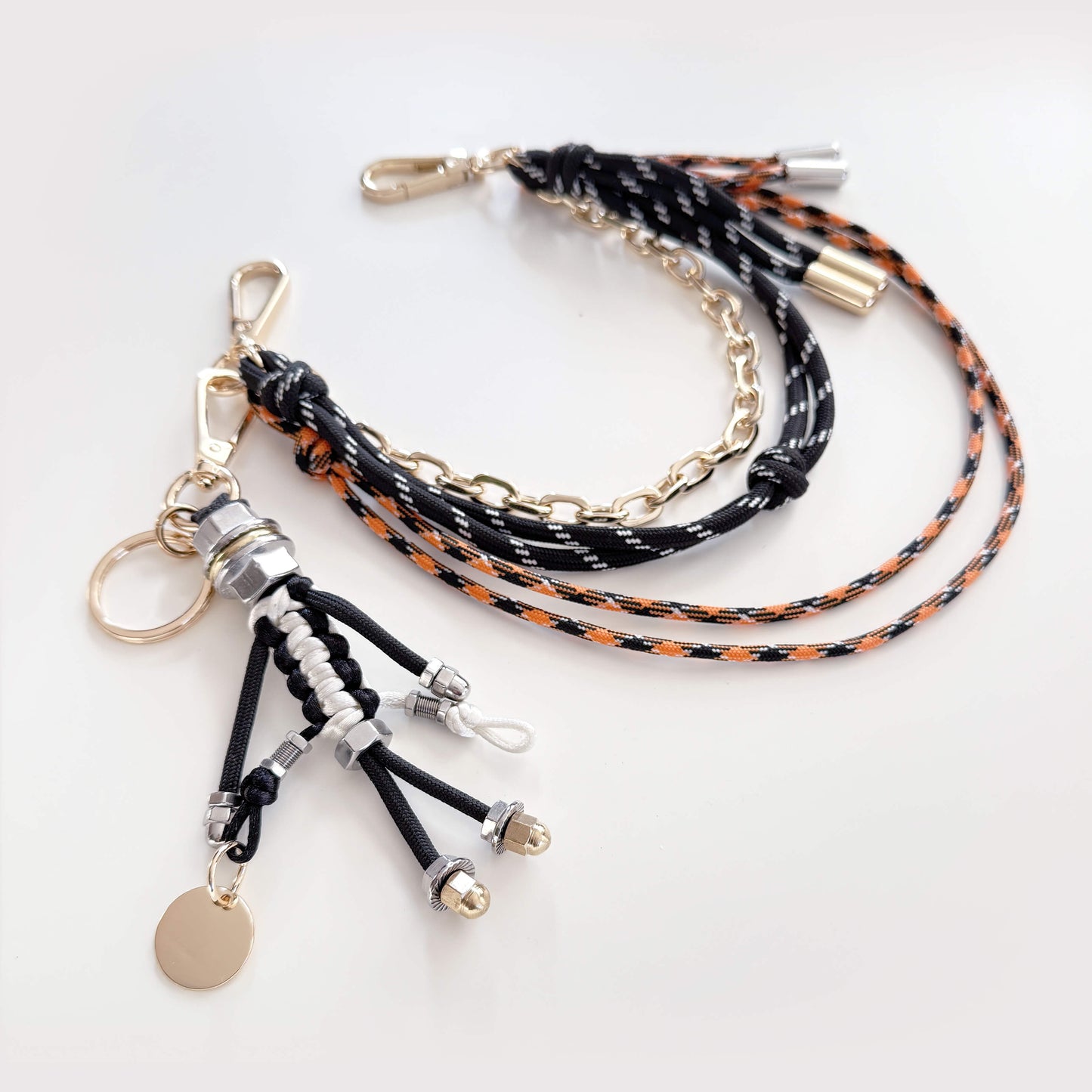 Noir bag charm with cord and chain